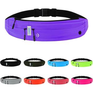 WATERFLY Running Belt Fanny Pack: Runner Marathon Jogging Waist Pack Sport Workout Exercise Fitness Phone Holder Belt for Men Women Jogger Slim Waistband Black(Purple)