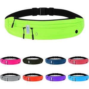 WATERFLY Running Belt Fanny Pack: Runner Marathon Jogging Waist Pack Sport Workout Exercise Fitness Phone Holder Belt for Men Women Jogger Slim Waistband Black(Neon green)