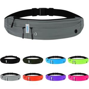 WATERFLY Running Belt Fanny Pack: Runner Marathon Jogging Waist Pack Sport Workout Exercise Fitness Phone Holder Belt for Men Women Jogger Slim Waistband Black(Dark Grey)