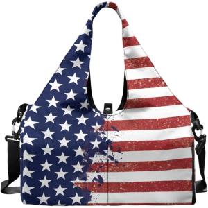 Yoga Gym Bag with Removable Adjustable Shoulder Strap, Shoe Compartment & Top Yoga Mat Holder 17.72×8.66×9.84in(American Creative Flag Print)