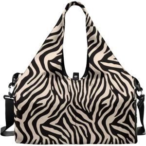 Yoga Gym Bag with Removable Adjustable Shoulder Strap, Shoe Compartment & Top Yoga Mat Holder 17.72×8.66×9.84in(Black Zebra Stripe Print)