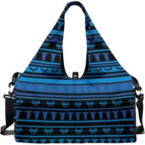 Yoga Gym Bag with Removable Adjustable Shoulder Strap, Shoe Compartment & Top Yoga Mat Holder 17.72×8.66×9.84in(Christmas Style Stripe Print)
