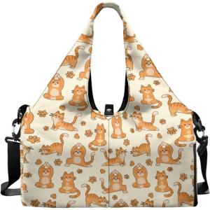 Yoga Gym Bag with Removable Adjustable Shoulder Strap, Shoe Compartment & Top Yoga Mat Holder 17.72×8.66×9.84in(Creative Yoga Cat Footprint Print)