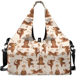 Yoga Gym Bag with Removable Adjustable Shoulder Strap, Shoe Compartment & Top Yoga Mat Holder 17.72×8.66×9.84in(Creative Yoga Dog Footprint Print)