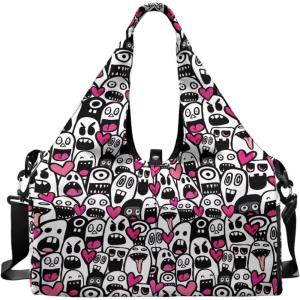 Yoga Gym Bag with Removable Adjustable Shoulder Strap, Shoe Compartment & Top Yoga Mat Holder 17.72×8.66×9.84in(Halloween Cute Ghost Print)