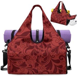 Yoga Gym Bag with Removable Adjustable Shoulder Strap, Shoe Compartment & Top Yoga Mat Holder 17.72×8.66×9.84in(Heart Shaped Petal Red Print)
