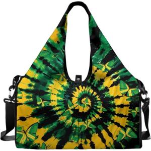 Yoga Gym Bag with Removable Adjustable Shoulder Strap, Shoe Compartment & Top Yoga Mat Holder 17.72×8.66×9.84in(Jamaican Butterfly Tie-dye Print)