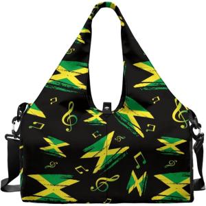 Yoga Gym Bag with Removable Adjustable Shoulder Strap, Shoe Compartment & Top Yoga Mat Holder 17.72×8.66×9.84in(Jamaican Music Note Print)