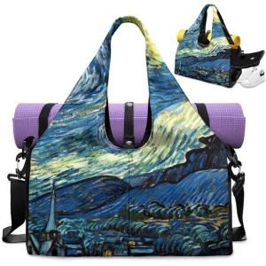 Yoga Gym Bag with Removable Adjustable Shoulder Strap, Shoe Compartment & Top Yoga Mat Holder 17.72×8.66×9.84in(Starry Night Oil Painting Print)
