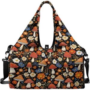 Yoga Gym Bag with Removable Adjustable Shoulder Strap, Shoe Compartment & Top Yoga Mat Holder 17.72×8.66×9.84in(Thanksgiving Mushroom Print)