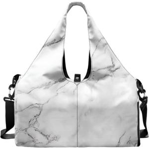 Yoga Gym Bag with Removable Adjustable Shoulder Strap, Shoe Compartment & Top Yoga Mat Holder 17.72×8.66×9.84in(White Marble Textured Print)