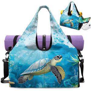 Yoga Mat Bag for Men Women Canvas Yoga Mat Carrier Take In Out Mat Easily for Beach Swim Bags Pool Sports Gym(Blue Sea Turtle)