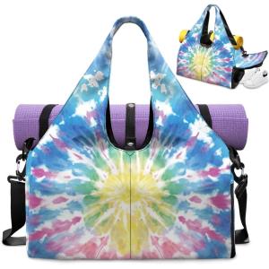 Yoga Mat Bag for Men Women Canvas Yoga Mat Carrier Take In Out Mat Easily for Beach Swim Bags Pool Sports Gym(Blue Tie-Dye)