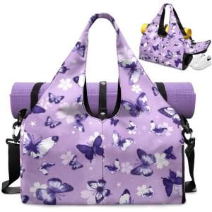 Yoga Mat Bag for Men Women Canvas Yoga Mat Carrier Take In Out Mat Easily for Beach Swim Bags Pool Sports Gym(Butterfly blue)