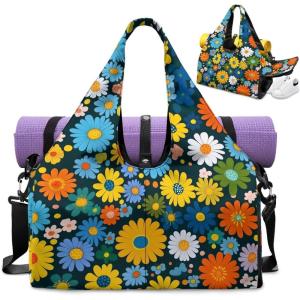 Yoga Mat Bag for Men Women Canvas Yoga Mat Carrier Take In Out Mat Easily for Beach Swim Bags Pool Sports Gym(Cute Daisy)