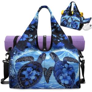 Yoga Mat Bag for Men Women Canvas Yoga Mat Carrier Take In Out Mat Easily for Beach Swim Bags Pool Sports Gym(Double Sea Turtle)