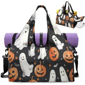 Yoga Mat Bag for Men Women Canvas Yoga Mat Carrier Take In Out Mat Easily for Beach Swim Bags Pool Sports Gym(Halloween Pumpkin)