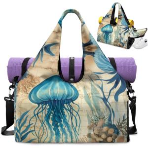 Yoga Mat Bag for Men Women Canvas Yoga Mat Carrier Take In Out Mat Easily for Beach Swim Bags Pool Sports Gym(Jellyfish)