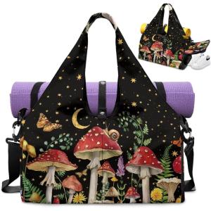 Yoga Mat Bag for Men Women Canvas Yoga Mat Carrier Take In Out Mat Easily for Beach Swim Bags Pool Sports Gym(Mushroom Print)