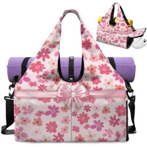 Yoga Mat Bag for Men Women Canvas Yoga Mat Carrier Take In Out Mat Easily for Beach Swim Bags Pool Sports Gym(Pink Flower)
