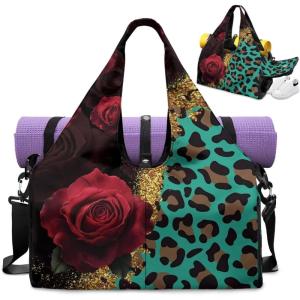 Yoga Mat Bag for Men Women Canvas Yoga Mat Carrier Take In Out Mat Easily for Beach Swim Bags Pool Sports Gym(Red Rose)