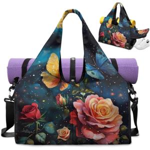 Yoga Mat Bag for Men Women Canvas Yoga Mat Carrier Take In Out Mat Easily for Beach Swim Bags Pool Sports Gym(Rose Flower)