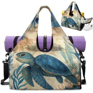 Yoga Mat Bag for Men Women Canvas Yoga Mat Carrier Take In Out Mat Easily for Beach Swim Bags Pool Sports Gym(Sea Turtle)