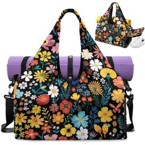 Yoga Mat Bag for Men Women Canvas Yoga Mat Carrier Take In Out Mat Easily for Beach Swim Bags Pool Sports Gym(Small Flower)