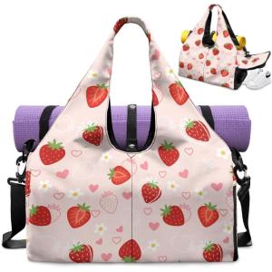 Yoga Mat Bag for Men Women Canvas Yoga Mat Carrier Take In Out Mat Easily for Beach Swim Bags Pool Sports Gym(Strawberry)