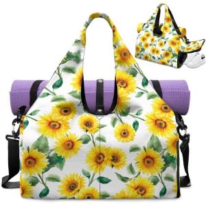 Yoga Mat Bag for Men Women Canvas Yoga Mat Carrier Take In Out Mat Easily for Beach Swim Bags Pool Sports Gym(Sunflower Print)