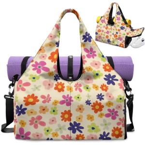 Yoga Mat Bag for Men Women Canvas Yoga Mat Carrier Take In Out Mat Easily for Beach Swim Bags Pool Sports Gym(Yellow Daisy)