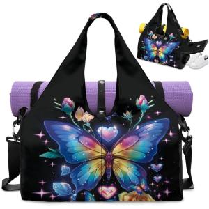 Yoga Mat Bag for Men Women Canvas Yoga Mat Carrier Take In Out Mat Easily for Beach Swim Bags Pool Sports Gym(blue Butterfly)