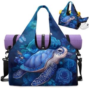 Yoga Mat Bag for Men Women Canvas Yoga Mat Carrier Take In Out Mat Easily for Beach Swim Bags Pool Sports Gym(rose Sea Turtle)