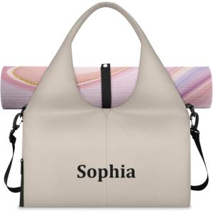 Yoga-Bag Small-Gym-Bag for Women Personalized Beige Yoga-Mat-Bag with Shoe Compartment Gym Accessories for Women(Beige)