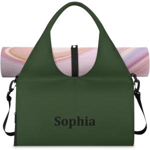Yoga-Bag Small-Gym-Bag for Women Personalized Beige Yoga-Mat-Bag with Shoe Compartment Gym Accessories for Women(Dark Grass Green)