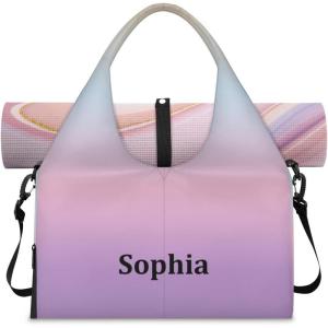 Yoga-Bag Small-Gym-Bag for Women Personalized Beige Yoga-Mat-Bag with Shoe Compartment Gym Accessories for Women(Gradient Purple)