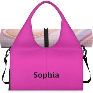 Yoga-Bag Small-Gym-Bag for Women Personalized Beige Yoga-Mat-Bag with Shoe Compartment Gym Accessories for Women(Hot Pink)
