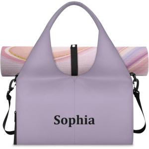 Yoga-Bag Small-Gym-Bag for Women Personalized Beige Yoga-Mat-Bag with Shoe Compartment Gym Accessories for Women(Purple)