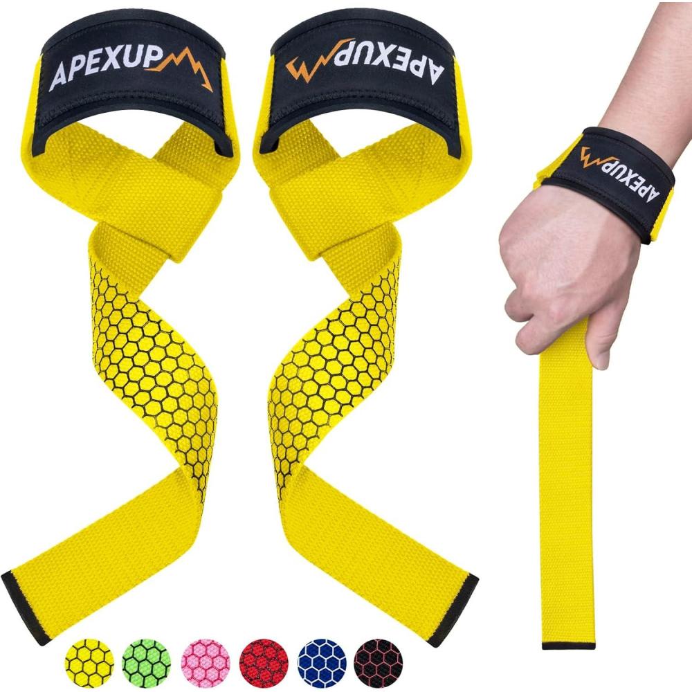 imageAPEXUP Weight Lifting Straps for Weightlifting Lifting Wrist Straps Gym Deadlift Strap Anti Slip Silicone Weightlifting Strap Men Women Powerlifting Strength TrainingYellow