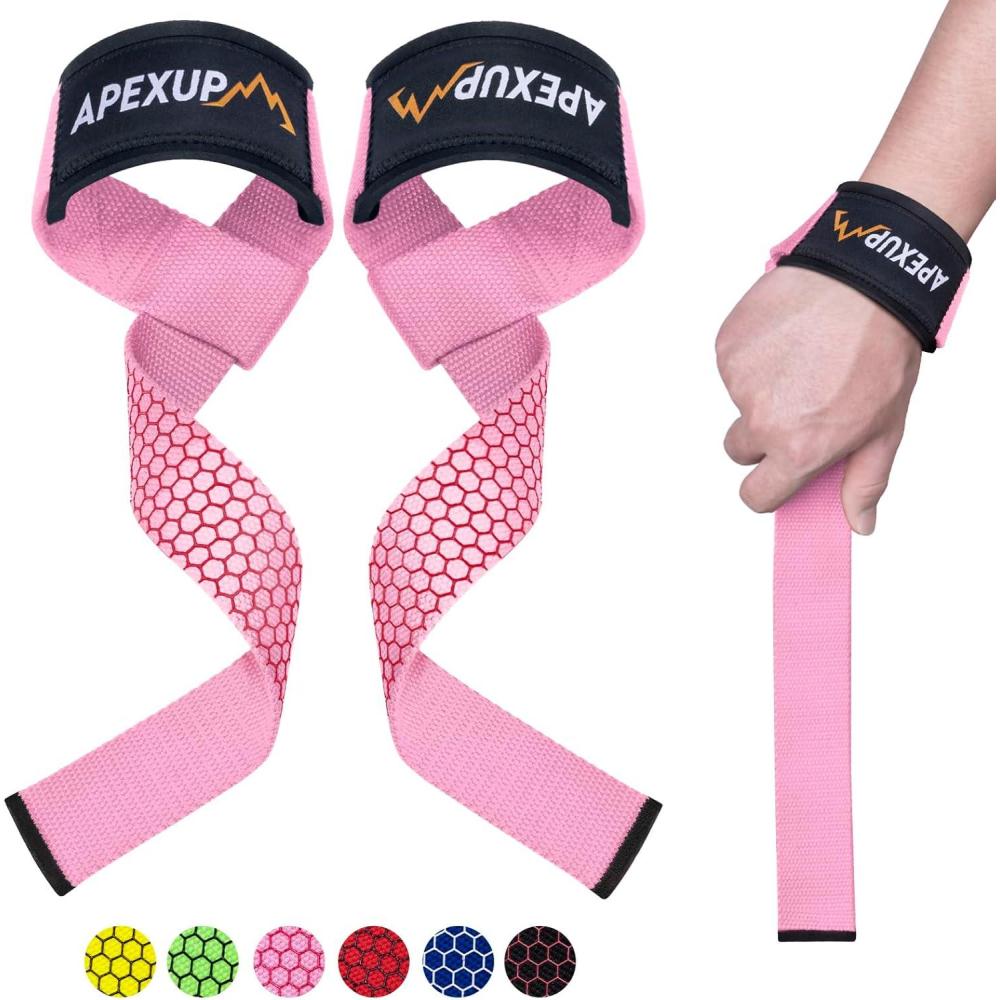 imageAPEXUP Weight Lifting Straps for Weightlifting Lifting Wrist Straps Gym Deadlift Strap Anti Slip Silicone Weightlifting Strap Men Women Powerlifting Strength TrainingPink