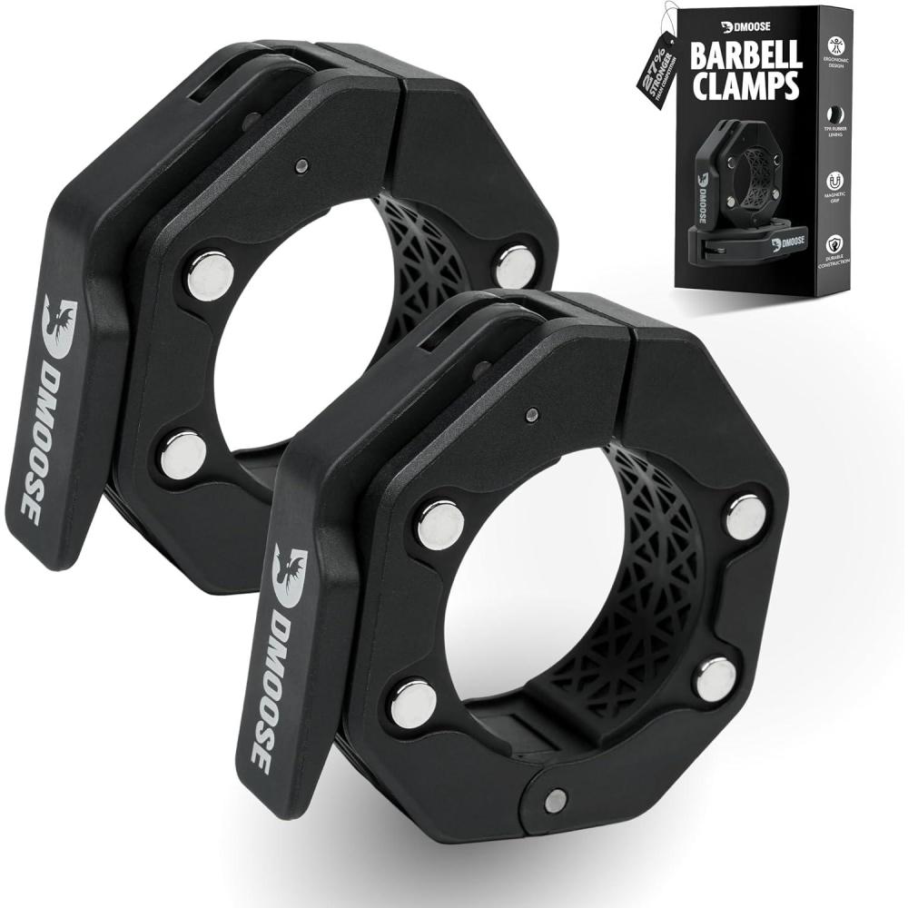 imageDMoose Fitness Barbell Clips 2 Inch Pair  Quick Release Olympic Barbell Clamps ampamp Collars with Anti Slip TPR Grip for Secure Weightlifting and Powerlifting  Weight Clips for Bars at Home or GymBlack V2