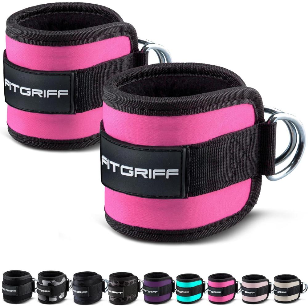 imageFitgriff Ankle Straps V1 for Cable Machine 2 Pieces Gym Workout Equipment Leg Pulley Attachment Kickback StrapsPink