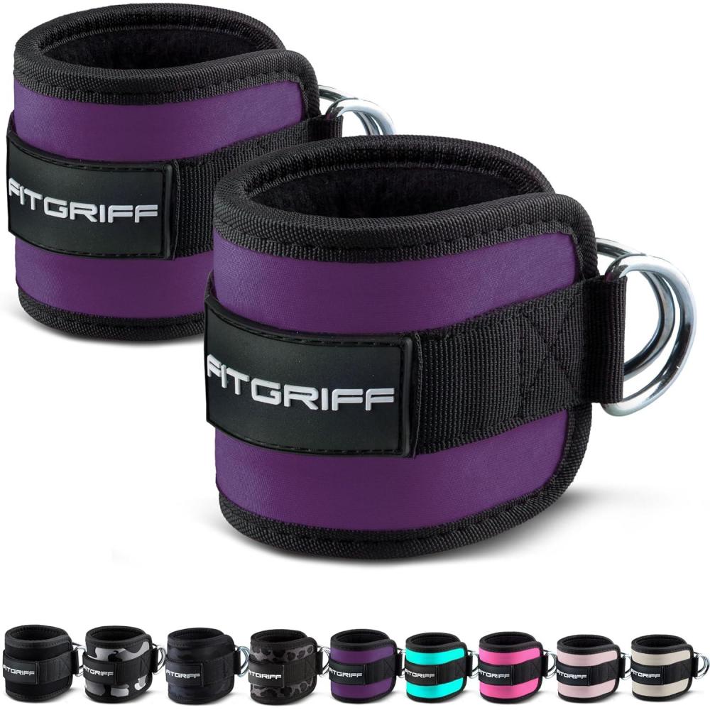 imageFitgriff Ankle Straps V1 for Cable Machine 2 Pieces Gym Workout Equipment Leg Pulley Attachment Kickback StrapsPurple