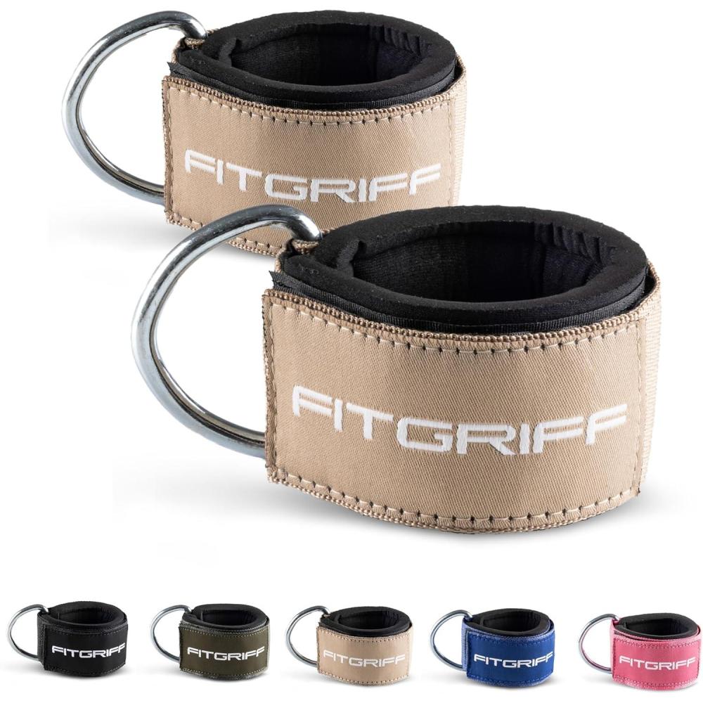 imageFitgriff Ankle Straps V2 for Cable Machine 2 Pieces Gym Workout Equipment Leg Pulley Attachment Kickback StrapsSand