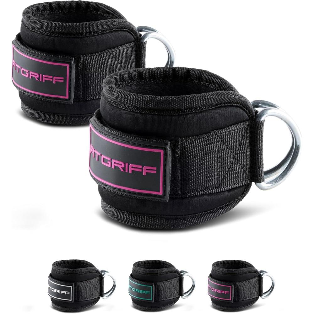 imageFitgriff Ankle Straps V3 for Cable Machine 2 Pieces  Gym Workout Equipment  Leg Pulley Attachment Kickback StrapsBlackPink