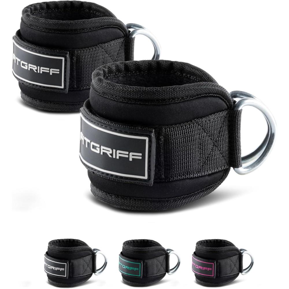 imageFitgriff Ankle Straps V3 for Cable Machine 2 Pieces  Gym Workout Equipment  Leg Pulley Attachment Kickback StrapsBlackWhite