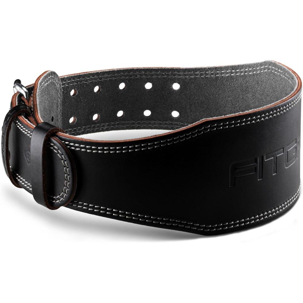 imageFitgriff Classic Weight Lifting Belt 100 Leather for Men and Women Gym Belt for Squats Deadlift Back SupportBlack 4 inch