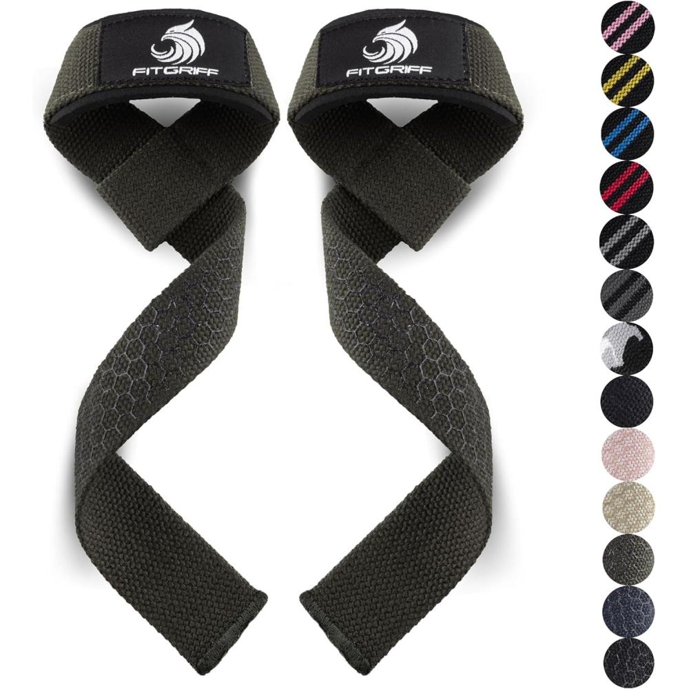 imageFitgriff Lifting Wrist Straps for Weightlifting Gym Deadlift Workout Made of Premium Cotton ampamp Padded  Men ampamp WomenArmy Green Silicone
