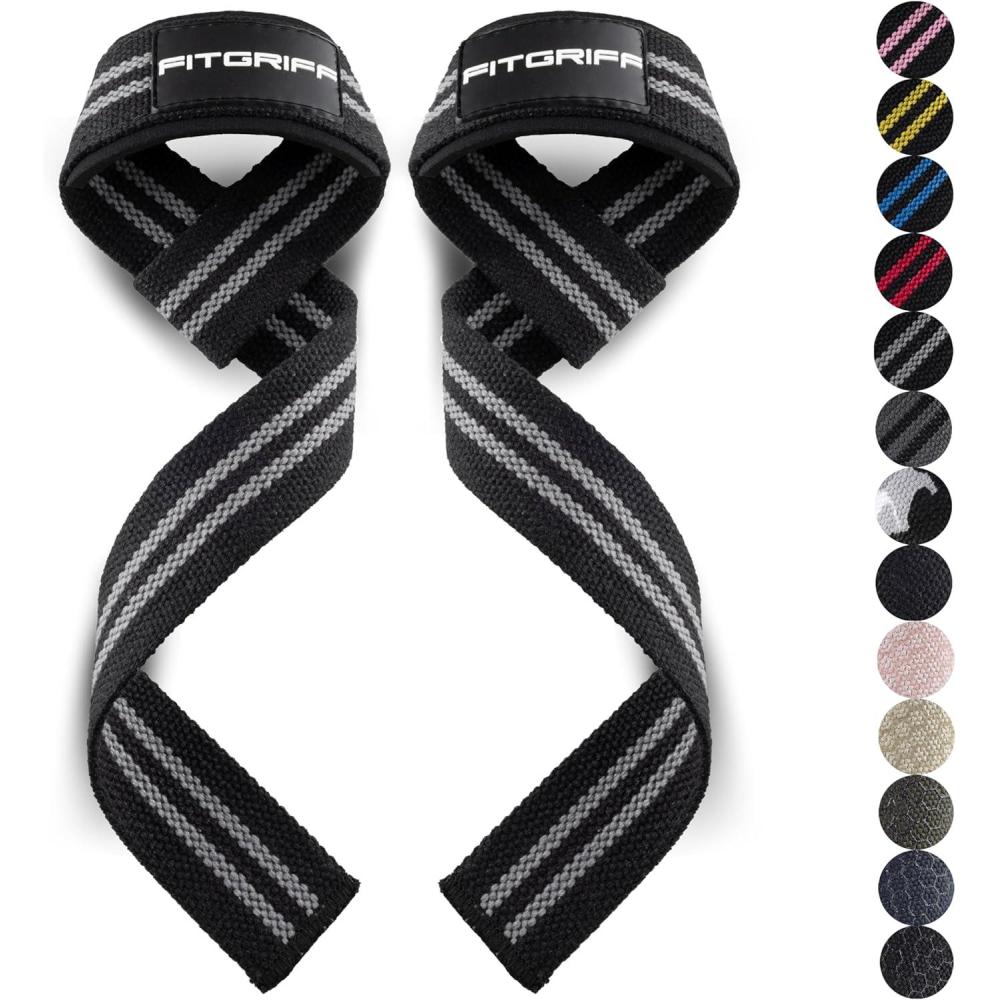 imageFitgriff Lifting Wrist Straps for Weightlifting Gym Deadlift Workout Made of Premium Cotton ampamp Padded Men ampamp WomenBlackGrey