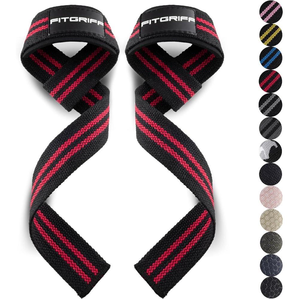 imageFitgriff Lifting Wrist Straps for Weightlifting Gym Deadlift Workout Made of Premium Cotton ampamp Padded  Men ampamp WomenBlackRed